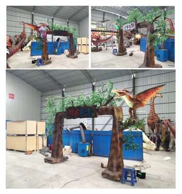 Племя динозавра двери дерева для тематического парка со светом Rgb